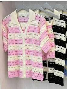 STRIPED KNITTED SHORTS SET - Rosa Pálido - Ver 2