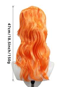 Parrucca voluminosa arancione vibrante con un elegante chignon in cima e un accento con gemma blu scintillante, la scelta perfetta per fare una dichiarazione di moda audace a feste a tema, eventi di cosplay o in qualsiasi occasione in cui si vuole attirare l'attenzione con il suo design unico e accattivante
