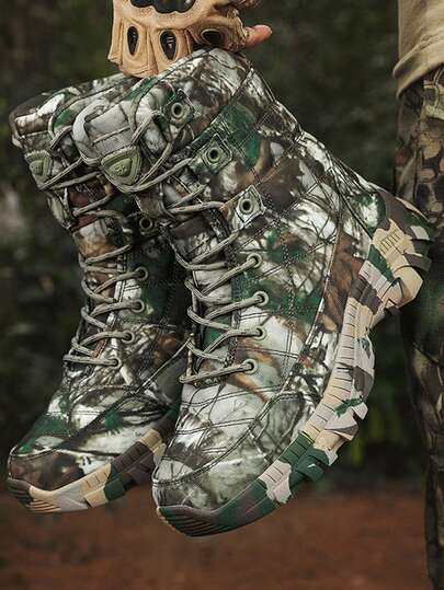 High Quality Hiking Boots, 2025 New Design Plus Size Shoes, Non-Slip Trekking Shoes, Combat Training Military Boots, Camouflage Shoes, Autumn/Winter Men's Tall Boots, Men's Outdoor Hiking Shoes, Outdoor Sports Casual Shoes, Tall Boots, Black Shoes, Grey Shoes, Khaki Shoes, Brown Shoes, Men's Riding Boots, Suitable For Autumn/Winter Cold Weather, Size 39-47 (Asymmetrical Pattern)