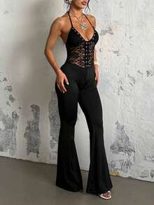 Women's Sexy Lace Jumpsuit, Suitable For Daily Commute, Summer, Women Teachers' Outfit, Business Casual - Black - View 2