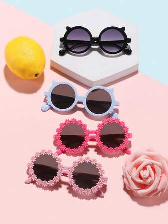 1 套 4 件男孩和女孩 6-12 岁糖果色波西米亚花卉镜框和可爱猫耳镜框，时尚眼镜适合节日出游、服装搭配，可用作节日礼物