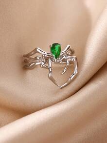 1Pc Punk Style Spider Open Ring For Women Girls Diablo Style Black Zirconia Finger Ring Halloween Accessories Fashion Jewelry