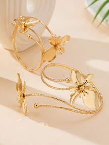 Set de 2 piezas de brazalete y pulsera vintage elegante con diseño floral para mujeres, adecuado para regalos, fiestas, banquetes y uso diario