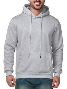Mens Casual Long Sleeve Drawstring Athletic Hooded Pullover Sweatshirt With Pockets, Fashionable - Grey - View 7