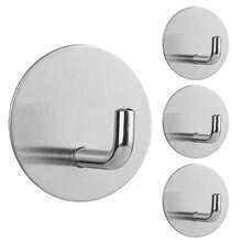 OBOVAY 4pcs Heavy Duty Waterproof Shower Hooks, Suitable For Hanging Bath Sponge, Towel, Clothes, Robe, Applicable For Bathroom, Removable Adhesive Wall/Door Hooks, Stainless Steel Black - Silver - View 9