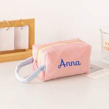 Custom Embroidered Corduroy Travel Toiletry Bag With Contrast Handle, Portable Makeup Pouch, Cosmetic Organizer For Daily Use, Lightweight Handbag, Coin Purse, Small Makeup Bag For Girl, Cute Corduroy Storage Bag, Ideal For Girl And Girls,Christmas Gift Supplies - Multicolor - View 12