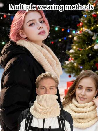 1pc Knitted Autumn/Winter Warm Thick Plain Color Scarf, Versatile