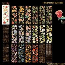 20 Sheets Transparent Flower Stickers For Scrapbooking PET Vintage Plants Stickers Clear Flower Decorative Waterproof DIY Non-Self-Adhesive Paper For Scrapbook Journal Album Laptop Card Making,School Supplies,Back To School