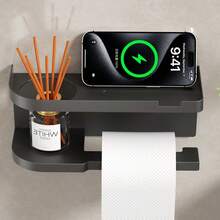 Suport pentru hârtie igienică cu suport pentru telefon, organizatoare și depozitare pentru baie, ușor de instalat | Decorațiune modernă pentru baie | Potrivit pentru medii umede, depozitare și depozitare în baie - Multicolor - Vizualizare 5