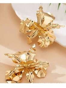 2025新款欧美时尚夸张珐琅花瓣耳环 - 玫紅色 - 查看 13