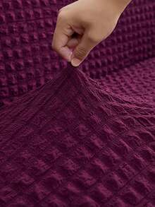 1件纯色弹力沙发套，柔软泡泡雪纺面料，带裙边，现代简约风格，适用于客厅、卧室、户外沙发、L型组合沙发垫套，1/2/3/4人座，家居装饰沙发套 - 深紫色 - 查看 9