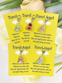 5 piezas Llaveros encantadores con colgante de ángel con corazón, llavero con colgante de ángel de viaje con tarjeta de felicitación de viaje - Tema soñador y duradero, adecuado para graduación, despedida, vacaciones, ángel de la guarda, perfecto para decoración de bolso y mochila, llavero de regalo de aliento con diseño único y creativo, ideal para apertura de escuela, fiesta de Navidad y otras ocasiones, ideas de regalo para amiga, hermana, maestra