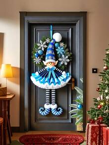 1 Stück festlicher rosa Weihnachtself Türbanner, charmanter Stil Polyester rechteckige Türdekoration mit Schneeflocken-Kranz & gestreifter Mütze Details, vielseitig verwendbares Outdoor Feiertags-Banner für Haus, Veranda, Rasen, Gartendekoration, ideal für Weihnachtsfeiern, Neujahrsereignisse & winterliche Saison-Displays (90x180cm)