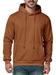 Mens Casual Long Sleeve Drawstring Athletic Hooded Pullover Sweatshirt With Pockets, Fashionable - 棕色 - 查看 7
