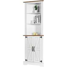 Tall Corner Cabinet, Farmhouse Corner Storage Cabinet With Shelf & Barn Door, 5-Tier Wooden Corner Cabinet With Storage For Small Space, Bathroom, Living Room, Hallway, White - 白色 - 查看 7