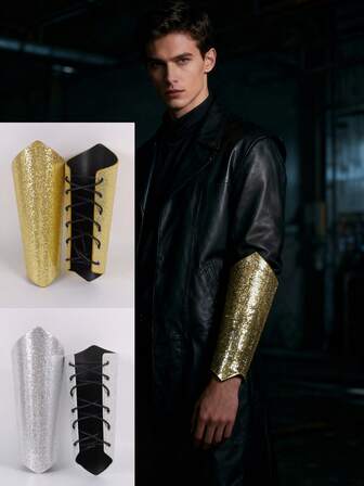 2 件中世纪仿皮雇佣兵护腕，复古中世纪仿皮可调节战士服装，适合 LARP Ren Faire 角色扮演