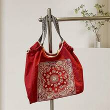 Bolso de mano floral para mujer, moderno bolso de hombro informal, bolso grande para uso diario en la oficina y viajes. - Rojo - Ver 4