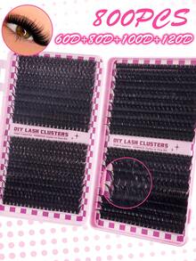 800/720 piezas Rizos DD Cluster Lash de alta capacidad Kit de extensiones de pestañas para principiantes, pestañas individuales duraderas Extensiones de racimos de estilo mixto Extensiones de racimos DIY en casa Maquillaje Belleza Extensiones de pestañas postizas para agrandar tus ojos
