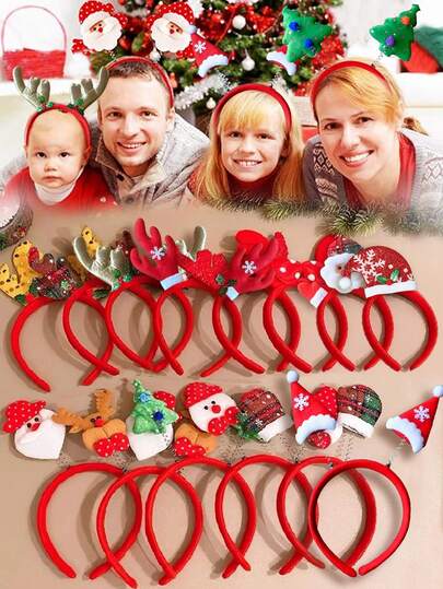1/3/5/10/15Pcs Christmas Headband Kids Adult Santa Claus Elk Xmax Hair Accessories Party Photo Props Christmas Decoration New Year Gifts
