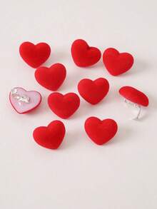 10pcs/Set Girls' Red Flocked Heart Decor Cute Stylish Hair Clips, European And American Style Bangs Clips, Hair Accessories - Multicolor - View 7