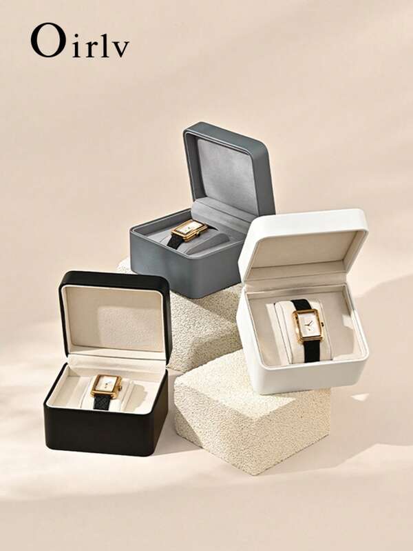 Oirlv Caja de almacenamiento de reloj de cuero PU premium, caja de regalo individual para reloj con cojín, organizador de relojes de viaje portátil, estuche de exhibición con tapa abatible para hombres, accesorios de almacenamiento de relojes