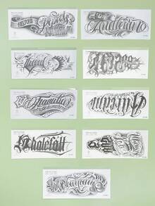 3 件纹身临时纹身半永久纹身哥特式 Y2K 奇卡诺字母防水防汗持续 1-2 周逼真草本汁防摩擦不反光黑色适合女性和男性纹身贴纸适用于手臂、胸部、腿部、腹部、腰部、手指、颈部、脊柱、现代人体艺术 - 黑色 - 查看 11