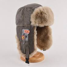 1pc Thickened Lei Feng Hat Winter Unisex  Windproof Warm Ear Protection Cycling Hat Plush Patch Chain Cotton Hat With Letters Thickened Bucket Hat Gift For Father Or Boyfriend - 黑色 - 查看 6