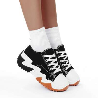 Women Low Top Canvas Shoes, Classic Casual Plimsolls With Fashion Sole Design, Lace Up Sneakers, UK Sizes 3-9