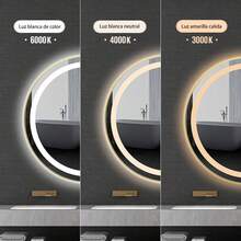 Espejo LED blanco de 60 cm, espejo de baño esmerilado, espejo inteligente antivaho redondo, con luz ajustable a 3 colores, instalación vertical/horizontal, decoración de pared, decoración del hogar, espejo de pared, espejo para habitación, decoración de baño, decoración de sala de estar - Tipo de Enchufe A USA (110-127V) - Ver 3