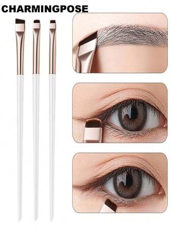 CHARMINGPOSE 3PCS Blade Liner Brush Set - Small Medium Large Angled Eyeliner Brushes For Winged Liner, Lower Lash Line, Brow Definition & Graphic Makeup | Precision Synthetic Bristle Brush Kit