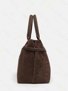 1pc BUTFLY Retro Large Capacity Suede Handbag, Solid Color, Fixed Shoulder Strap, Buckle Closure, Polyester Lining, Suitable For Daily Commute, Dates And Travel - Coffee - View 7