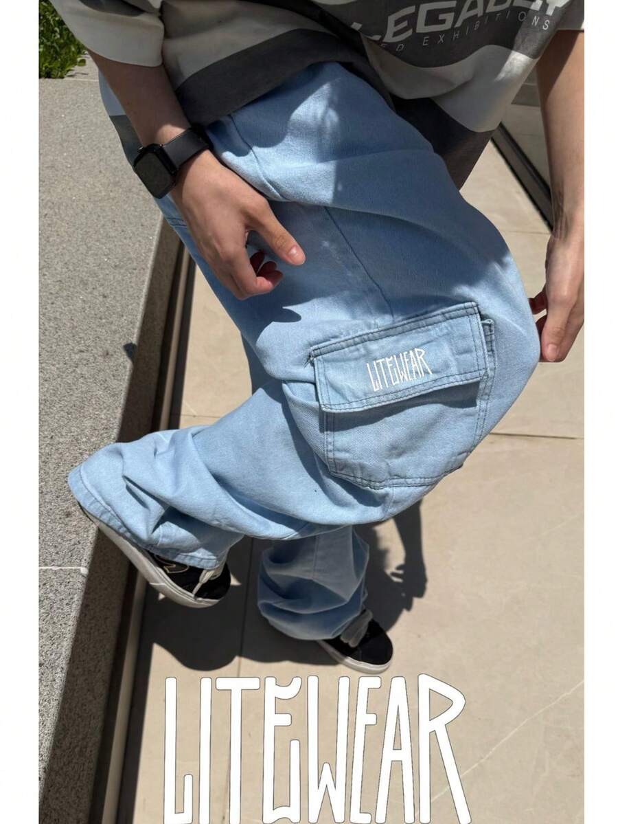 LITTWEAR Men's Oversized Streetwear 5-Pocket Printed Twill Cargo Pants - Rửa nhẹ - Xem 1