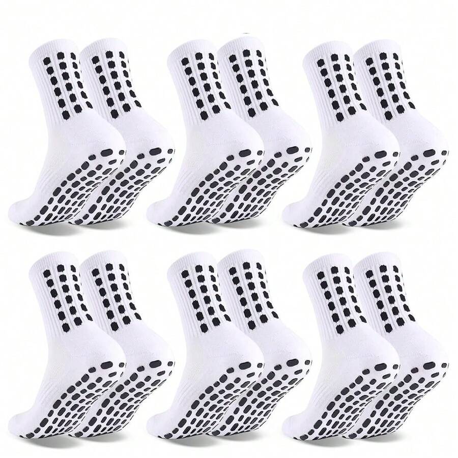 6 Pairs Grip Soccer Socks Colorful Non Slip Sports Football Basketball Hospital Yoga Socks For Men Women{"Size_name":"OneSize","Color_name":"6pairs-White"} - 6雙-白色 - 查看 1