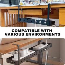 Extendable (43~74cm) Cable Management Tray With Power Outlet Bracket - Adjustable Metal Cable Organizer, Wall-Mounted Clip, Suitable For Home And Office Desk, Black, Can Store Router Cables, Data Cables, Adjustable Length, Desktop And Drawer Organizer, Home Storage - Multicolor - View 2