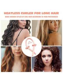Heatless Curling Rod Headband No Heat Silk Ribbon Curling Rod Hair Roller Curls With Hair Claw Clip Lazy Natural Soft Wave DIY Hair Rollers Styling Tool For Sleep In Overnight (Black)-(The Clips Are Random Styles) - 彩色 - 查看 5