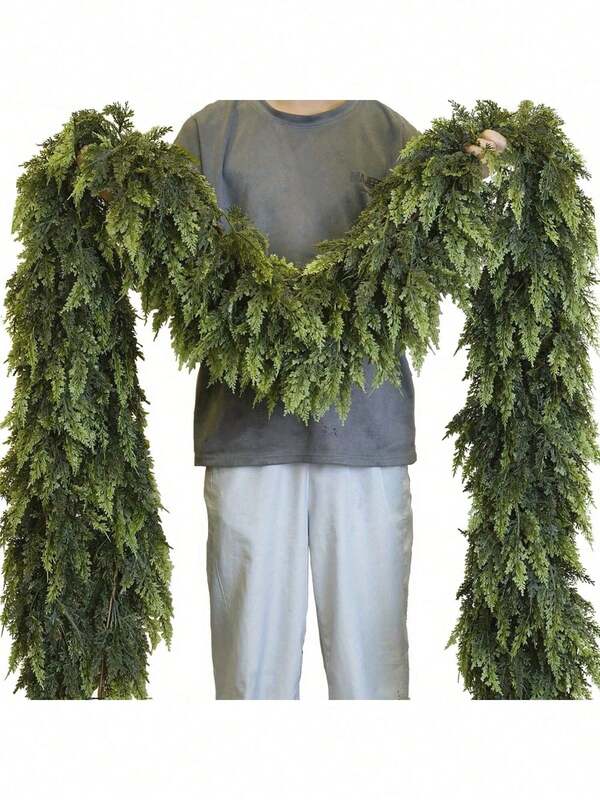 Ghirlanda natalizia artificiale densa da 180 cm, viti di Norfolk finte, ghirlanda natalizia in cedro, decorazione natalizia in rattan, per decorazioni natalizie di camini, tavoli da pranzo e portico, decorazioni per interni ed esterni, decorazioni natalizie in stile fattoria, per Natale, Pasqua, matrimoni, feste del Ringraziamento, decorazioni natalizie per la casa