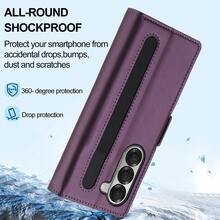 OUKNOEO Ốp điện thoại giả da thời trang công sở, phù hợp với Galaxy Z Fold 7 6 5 4 3, có khe cắm bút và 3 khe cắm thẻ, kiểu ví sang trọng chống trộm. - Màu tím - Xem 3