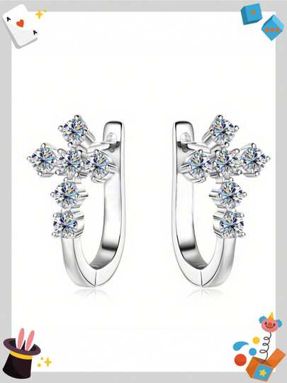 Boucles d'oreilles croix en argent sterling 925 avec 0,36 ct*2 diamants naturels, clips d'oreille en diamant en forme de U personnalisés, nouveau design de mode rétro unique de luxe, mûr, léger, de luxe, frais, doux, décontracté, minimaliste, classique, luxueux pour une tenue quotidienne. Cadeau de Pâques