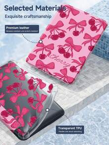 Rose Bow Cherry Dual-Sided Acrylic Crystal Protective Case, Compatible With IPad 10th Gen, IPad 10.2/IPad Mini 6/IPad Mini 7/9.7", Galaxy Tab A8 8.7", 3+Y Foldable Anti-Bend Design, Compatible With Kindle Paperwhite 12th Gen (2024), Silicone Reinforced Corners, Auto Wake/Sleep Function, Great Gift For Holidays
