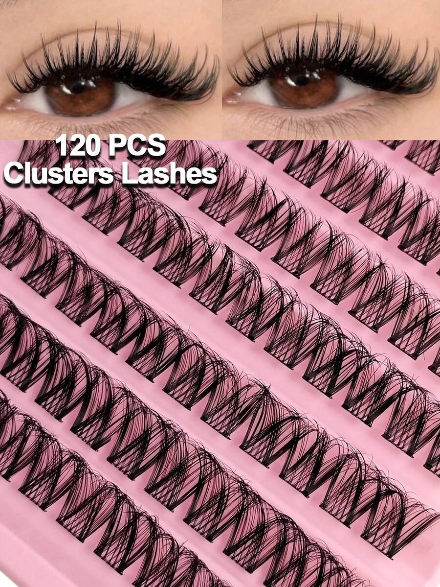 Rikuaild 120 Cachos de Cílios Naturais Cruzados e Esvoaçantes, Cachos de Cílios Diários DIY, Extensões de Cílios Fofos, Macios e Confortáveis, Fáceis de Usar