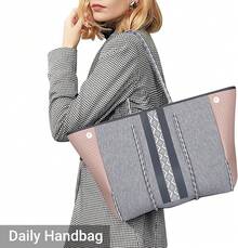 Large Multipurpose Neoprene Beach Tote Bag With Inner Pocket Women/Pool - A5-pink-upgraded - View 3