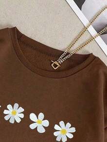 LCWomen's Drop Shoulder Long Sleeve Sweatshirt,Long Sleeve Tops Graduation,Back To School Outfits,Graduation,Teacher Outfits Women,Back To School Pullover Fall OutfitCasual Daily Wear - 咖啡棕 - 查看 4