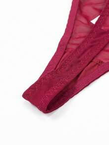 Women's Sexy Semi-Sheer Letter Print Breathable Thong Panties - Burgundy - View 7