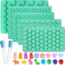 7Pcs Gummy Bear Molds Silicone, Nonstick Gummy Chocolate Candy Worm Molds With 2 Droppers Convenient Filling, Includes Bear, Worm, Dinosaur, Donut And Heart, 218Cavity - Bộ 5 với Gummy Round - Xem 1