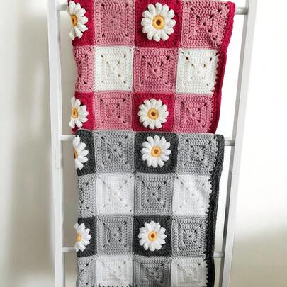 1-set virksats för nybörjare, sticksats, virksats för nybörjare för vuxna med steg-för-steg-textinstruktioner, gör-det-själv-stickad filt för bondgård, söt modern prästkragefilt, födelsedagspresenter, alla hjärtans dag, halloween och julklappar