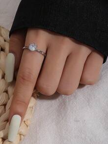 5 件套优雅铜镶嵌方晶锆石时尚简约别致戒指套装，适合婚礼、派对、节日礼物、新娘 - 銀色 - 查看 8