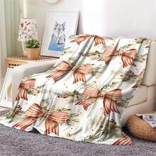 1 pieza Manta de felpa cómoda con estampado de moño navideño, de uso múltiple, lavable a máquina, regalo ideal para familia, amigos y uno mismo, cumpleaños