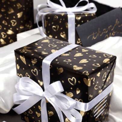 1/3张，大号（16.93*118.11英寸）黑色金色高级礼品包装纸，高端商务礼品包装纸，适用于生日、情人节、节日庆典。