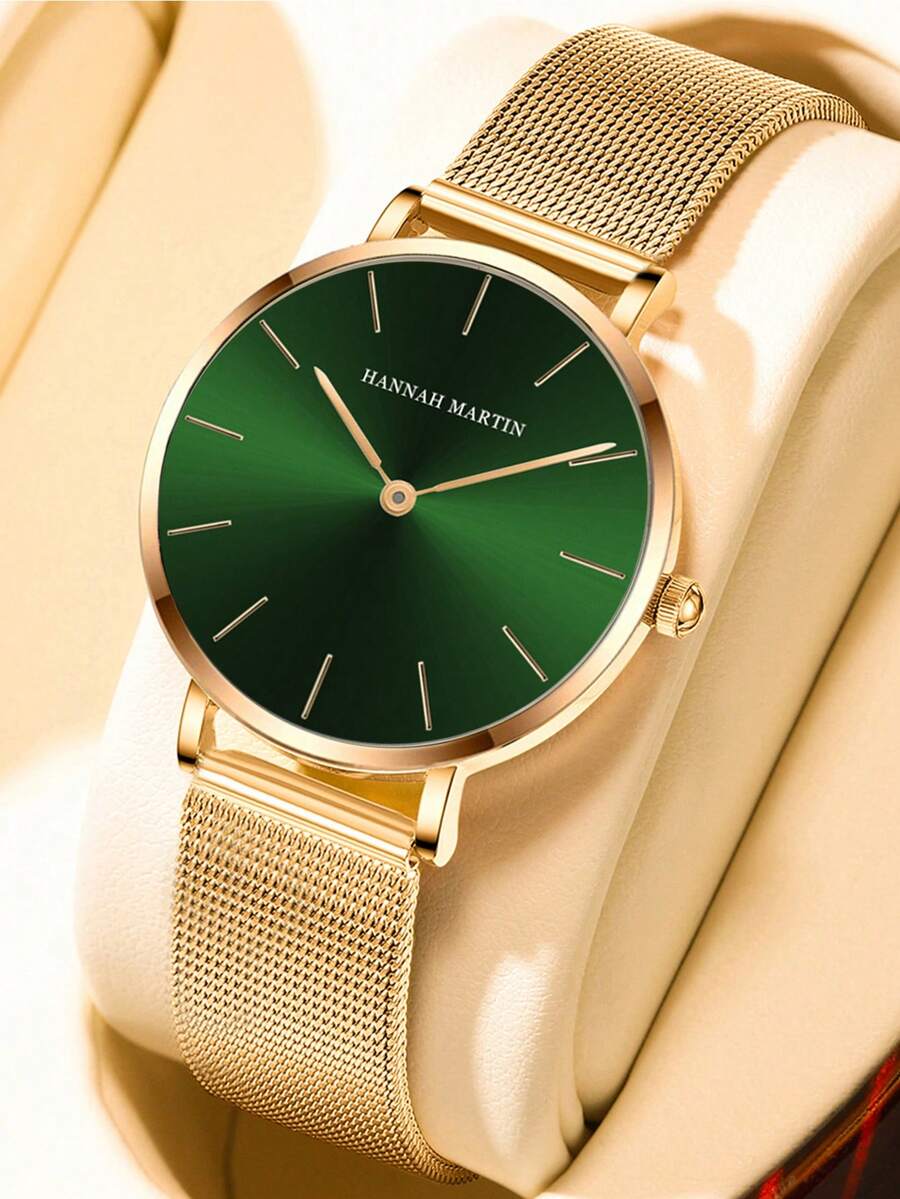 HANNAH MARTIN 1 件优雅女士石英表，3ATM 防水，玫瑰金不锈钢网状表带，日本石英机芯，36 毫米圆形表壳，永恒时尚女士手表，配有黑色礼品盒，适合送礼 - 女朋友和妈妈
