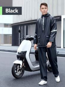 Traje de lluvia impermeable para hombres - Material de PVC, tela impermeable reforzada, transpirable, adecuado para montar en motocicleta, deportes al aire viajes, selecciones de primavera y verano, regalos para damas de honor, decoración de habitaciones, dormitorios, playa, viajes, para hombres, para mujeres, vacaciones, cosas lindas - Negro - Ver 2